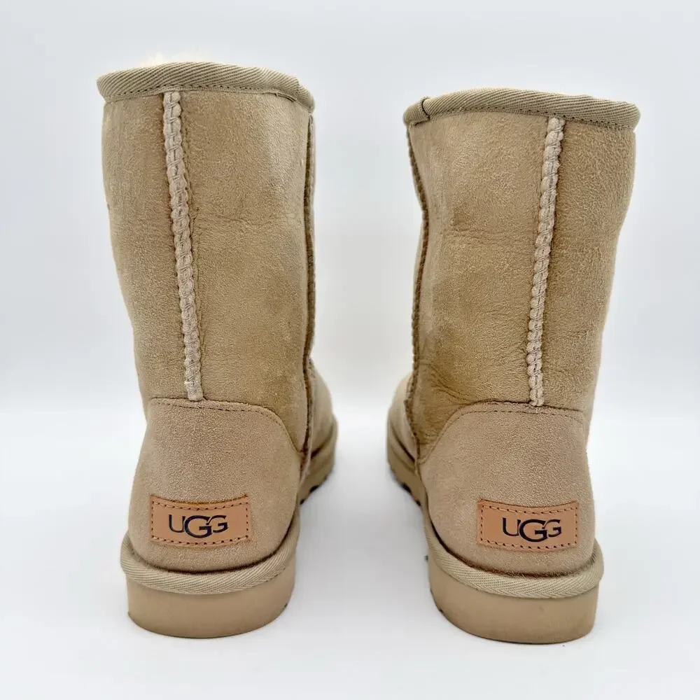 UGG Womens Classic Short II Mid Calf Boots US 8 EU 39 Tan Suede EUC